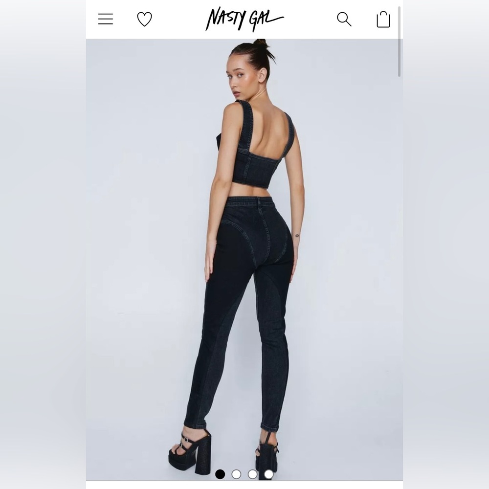 NWT NASTY GAL Black Contrast Panel High Rise Denim Skinny Jeans SIZE 4